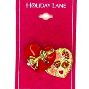 Womens Holiday Lane Pave Heart Box Of Chocolates Brooch